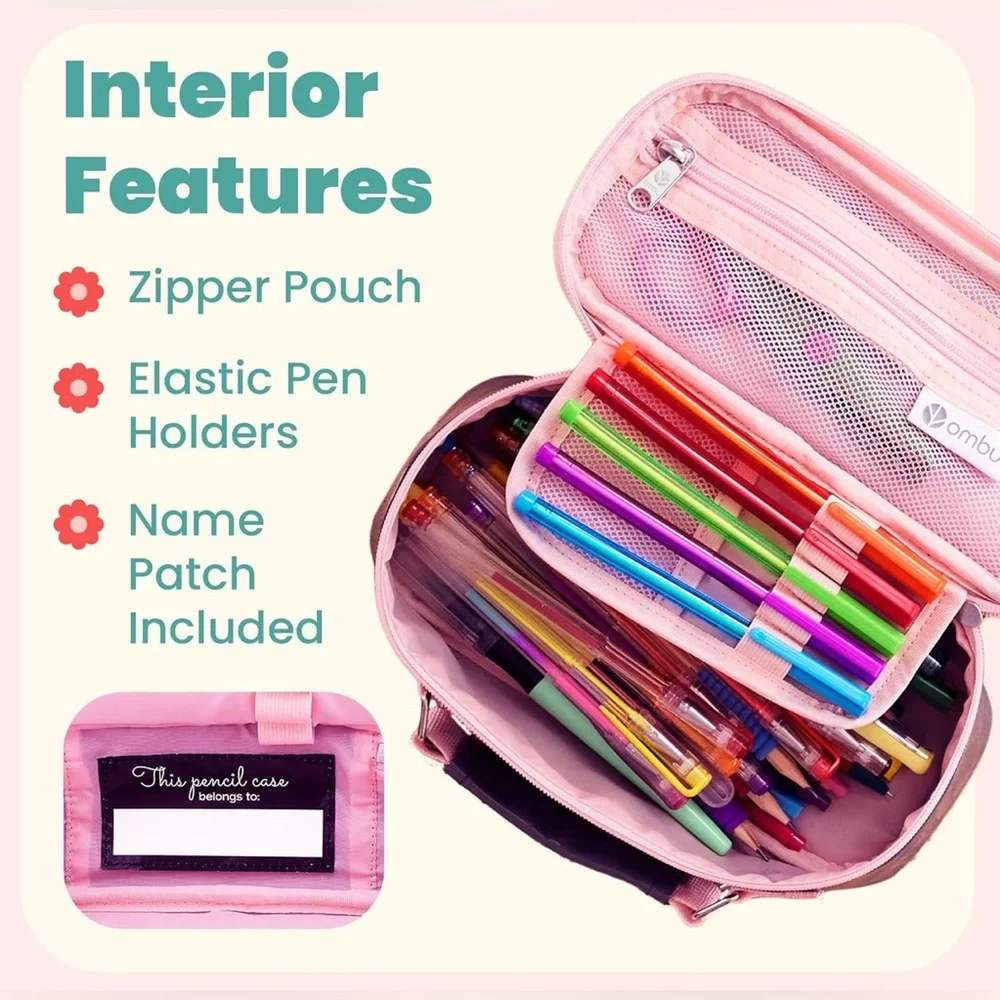 Ombu Large Capacity Pencil Case With Handle & Compartments For Adult & Kids